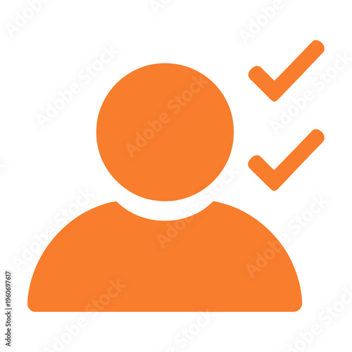 An orange vector silhouette of a person with checkmarks signifying confirmation or approval