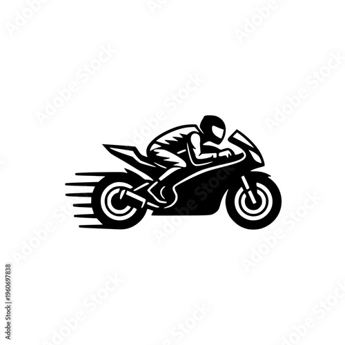 Sport motorcycle rider silhouette speeding with speed lines effect