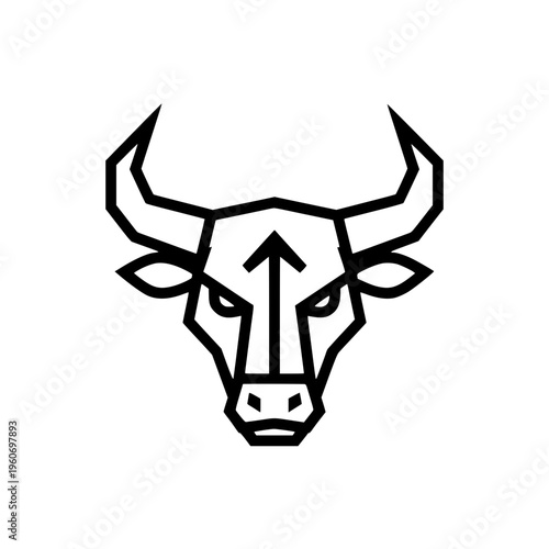 Minimalist bull head icon with upward arrow element.