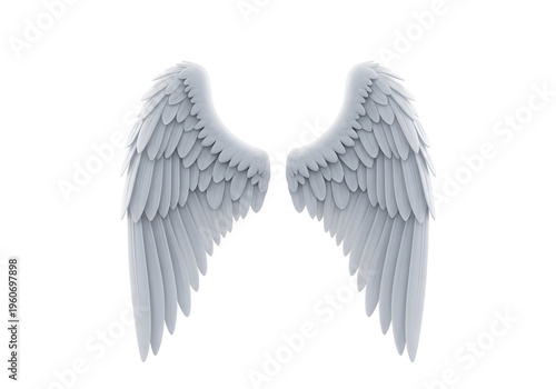elegant white angel wings spread wide isolated on transparent background