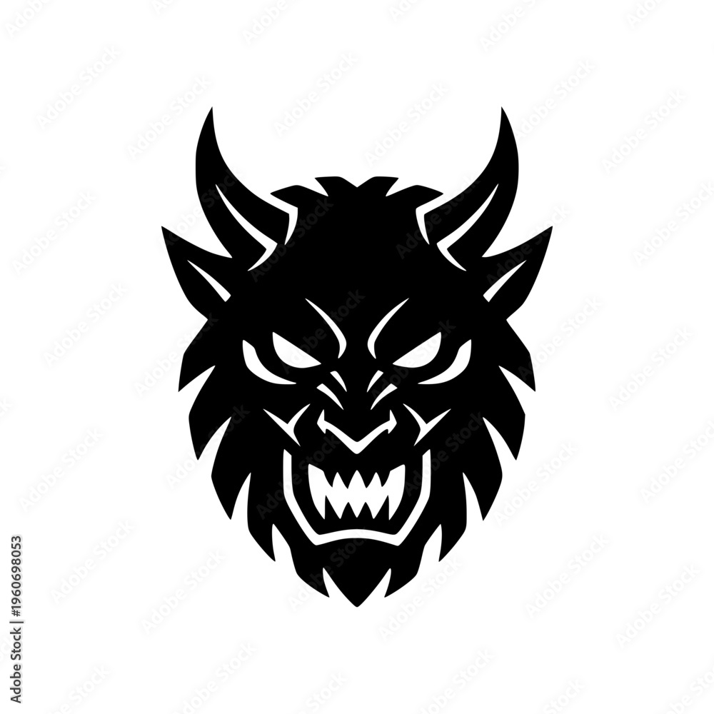 Fototapeta premium vector illustration of a monster or demon head with horns and an aggressive angry expression.