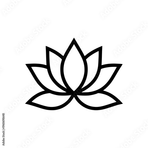 Vector illustration of a blooming lotus flower in clean black line art style.