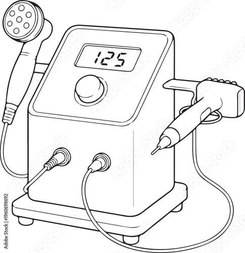 Professional Laser Skin Care Machine with Handpieces Minimalist Line Art Vector