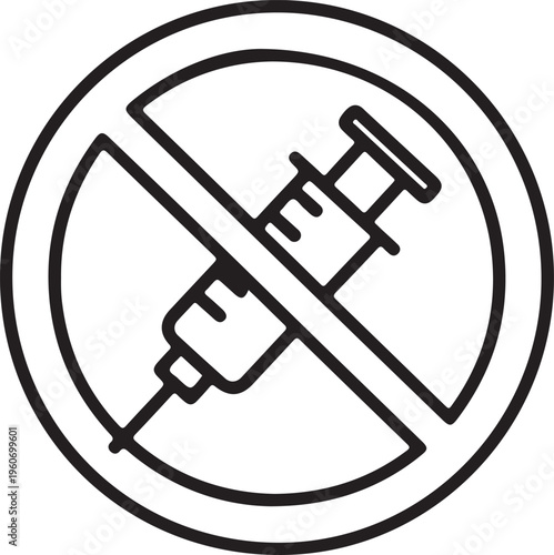 No Syringe Prohibited Sign Minimalist Medical Line Art Vector Icon