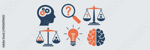 Cognitive bias and analytical skill icons – Great for psychology research, debiasing training, or academic presentations.