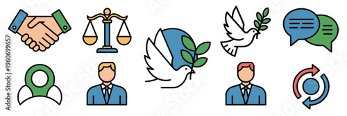 Workplace mediation and peace icons – Great for corporate culture materials, leadership training, or diplomacy.