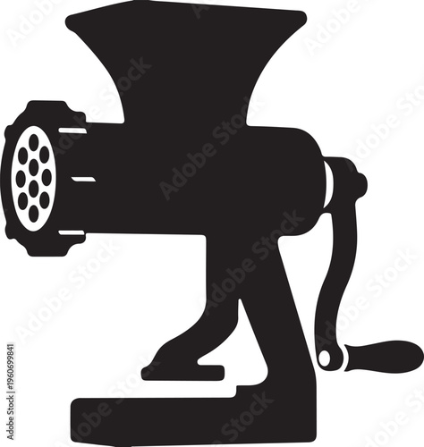 Manual Meat Grinder Icon - Vintage Style Meat Mincer Silhouette Vector Illustration