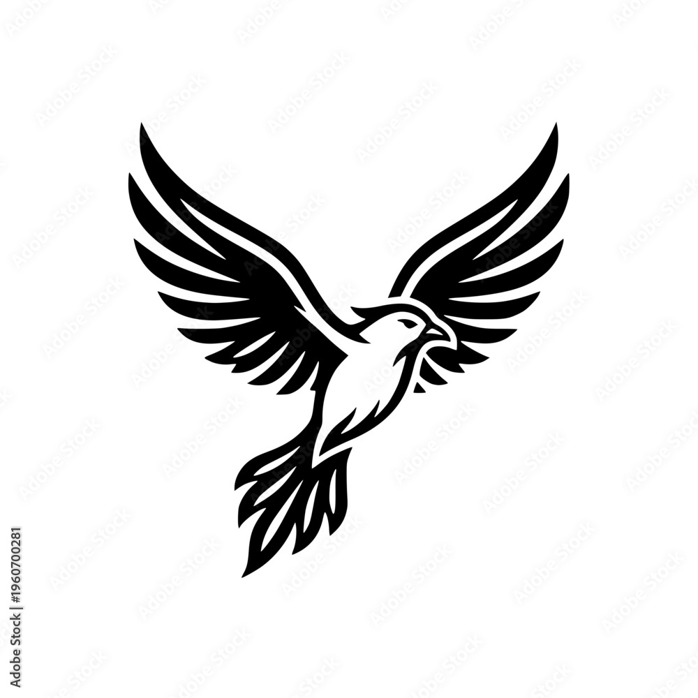 Fototapeta premium Flying eagle bird logo with spread wings minimalist silhouette style