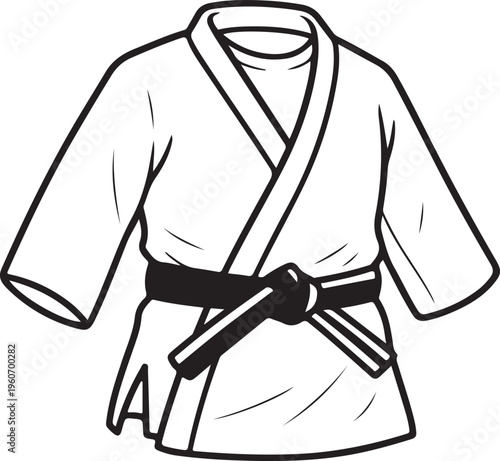 Karate Gi Jacket with Black Belt Minimalist Martial Arts Line Art Vector