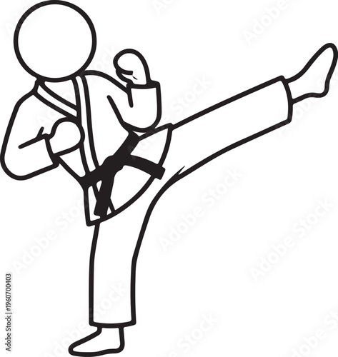 Karate Roundhouse Kick Action Pose Martial Arts Line Art Vector Icon