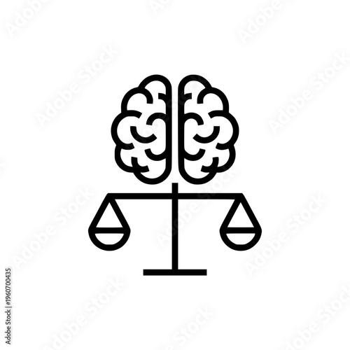 Brain and scales vector line icon symbolizing mental balance and ethics