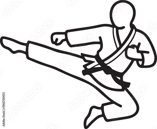 Traditional Karate Stance Prepared for Combat Line Art Vector Icon
