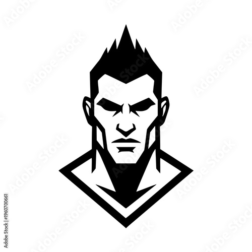 Tough man face logo with mohawk hairstyle
