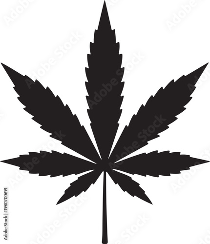 Marijuana Leaf Line Art Illustration - Cannabis Sativa Hemp Leaf Vector Icon