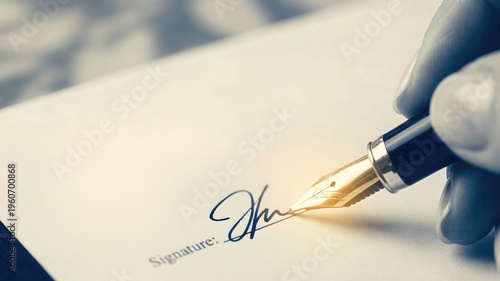 Elegant Hand Holding Fountain Pen Preparing to Sign Official Document