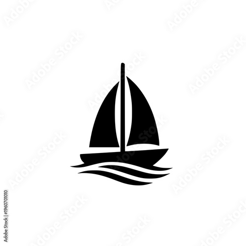 Minimalist Sailboat Vector Icon on Ocean Waves