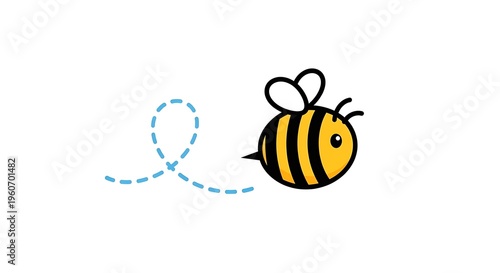 A cartoon bee flying in a playful and carefree manner outdoors