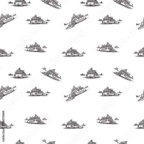 Seamless ferry boat pattern with modern maritime transport illustration