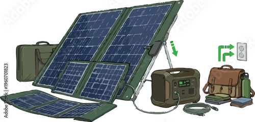 Web Renewable Energy Vector Set for Earth Day – Portable Solar Panels, Power Station, and Sustainable Green Tech Illustrations for Eco-Friendly Living