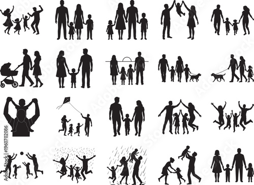 Happy Family Silhouettes Bundle Diverse Activities and Generations