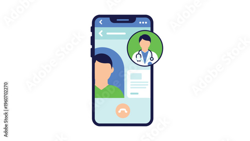 Mobile phone screen displays video call between patient and doctor telemedicine concept online consultation