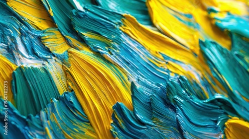 Vibrant Teal and Bright Yellow Paint Strokes Artfully Mixed Together