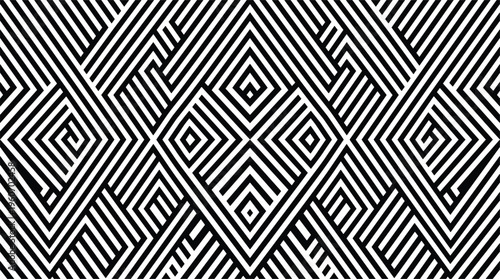 Abstract geometric seamless pattern with diagonal stripes and diamond shapes black white line art modern decorative background design