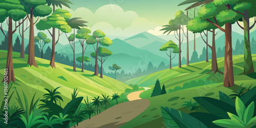 A serene digital landscape illustration of jagged mountains under a glowing crescent moon at night