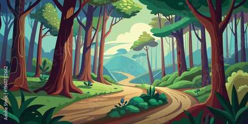 A serene digital landscape painting featuring majestic purple mountain peaks at a vibrant sunset