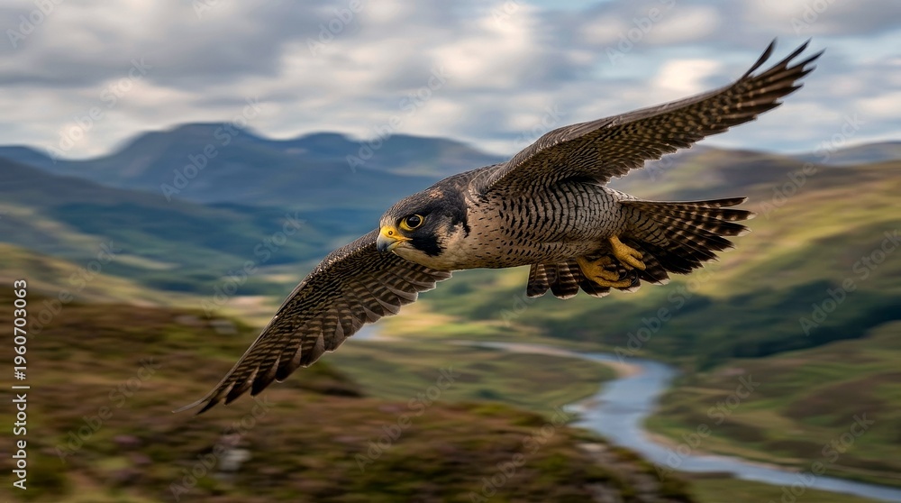 Fototapeta premium High speed bird in motion with sharp head focus frozen action wildlife photography