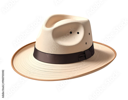 Cartoon-style safari hat with beige fabric and dark brown band, decorative and playful