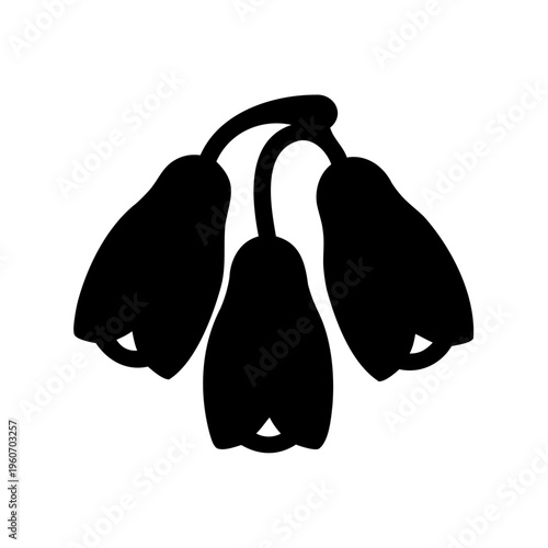 Black silhouette vector graphic of three bell shaped flowers on stems
