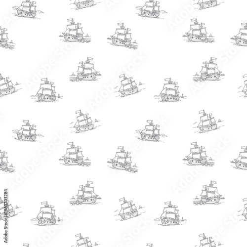 Seamless sailboat pattern with elegant nautical vessel illustration