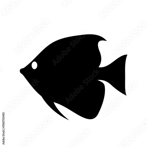 Simple elegant graphic silhouette of a tropical butterflyfish isolated on white background