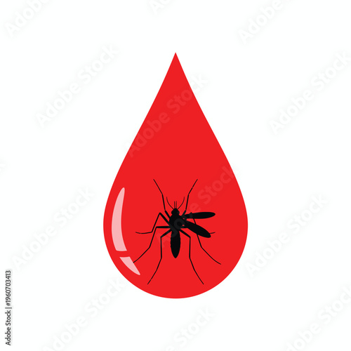 Mosquito silhouette in blood drop icon healthcare medical concept for disease transmission risk transmission and bloodsucker danger.