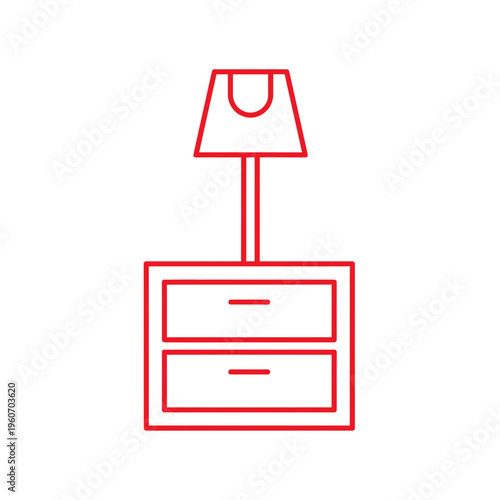Red line icon of a bedside table with lamp