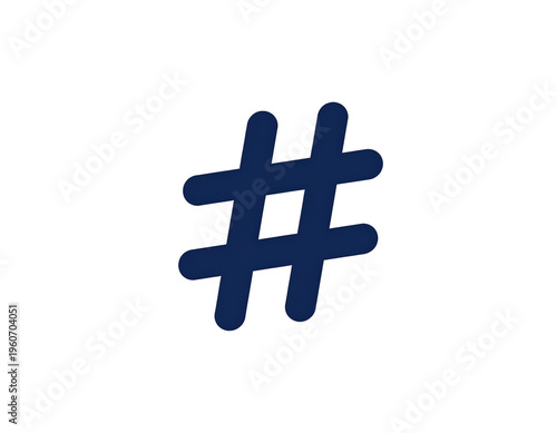 Hashtag symbol in deep navy on clean white background for digital communication branding
