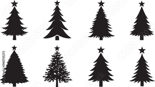 Charming winter village silhouette with cozy homes, snowy trees, and festive stars twinkling above, perfect for holiday cards