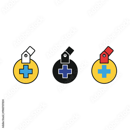 Three stylized grenades with medical cross symbols and different colored handles
