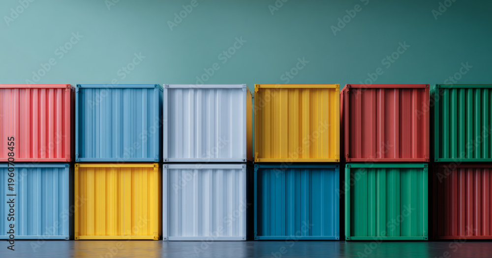 Fototapeta premium Colorful stacked shipping containers indoors