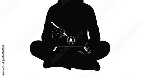 Meditating yogi, silhouette, yoga icon, vector illustration