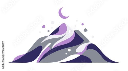 Arafah Mountain Crescent Abstract Moon Landscape Islamic Pilgrimage Hajj Modern Flat Vector Purple Lilac Grey Clean Isolated Illustration