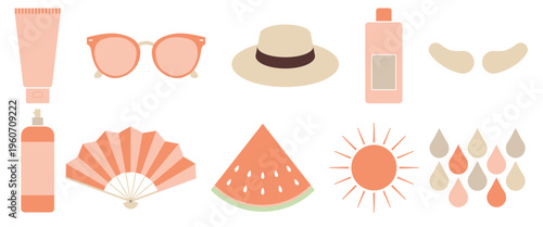 Summer UV Care Skincare Icon Set - Flat Design Vector Collection