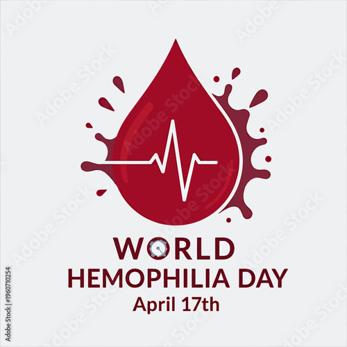 Illustrative blood drop with a pulsating heartbeat line, symbolizing global health awareness for bleeding disorders and promoting vital medical support and community solidarity