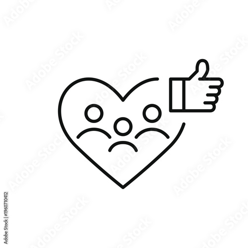 Family of three in heart symbol and like. Insurance approval, love support and home trust. Pixel perfect, editable stroke vector icon