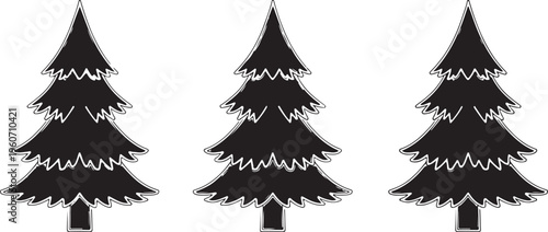 Set of hand drawn Christmas tree isolated on white background. Vector illustration in sketch style. Christmas design