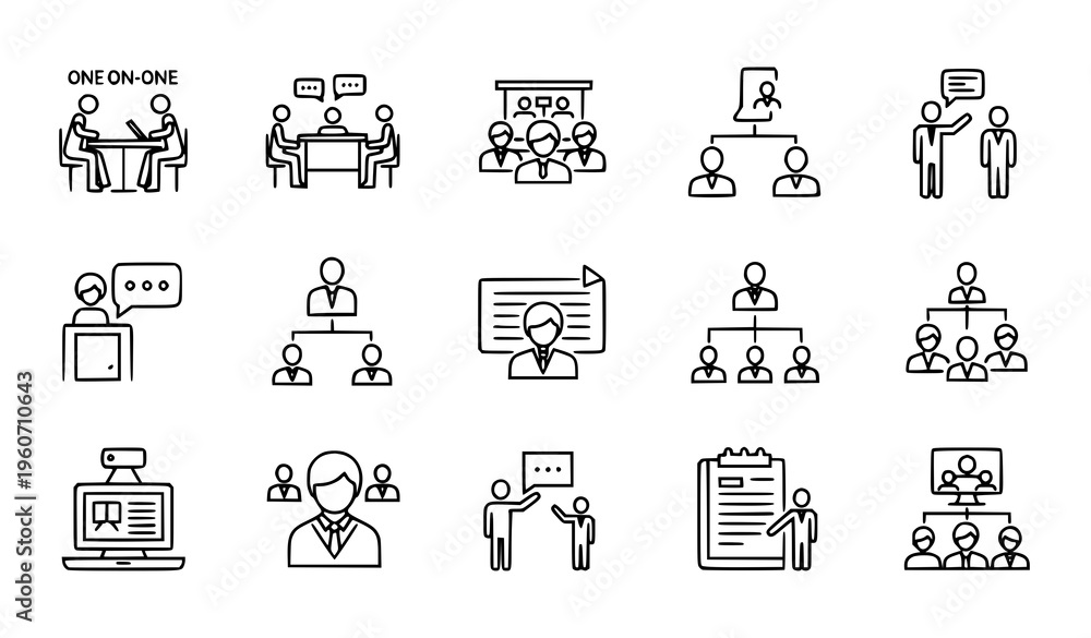Fototapeta premium Business People Line Icon Collection Black and White Workplace Outline Symbols