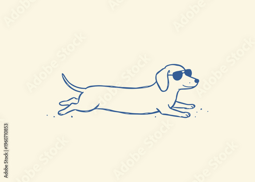 Dachshund in sunglasses cartoon sketch vector illustration