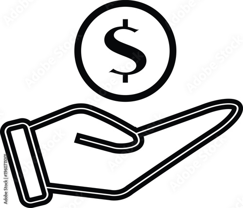 Hand holding coin line icon financial support and payment concept