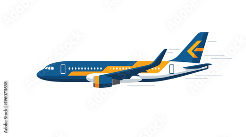 Modern passenger airplane vector illustration in flight, showcasing dynamic travel and rapid global transportation.